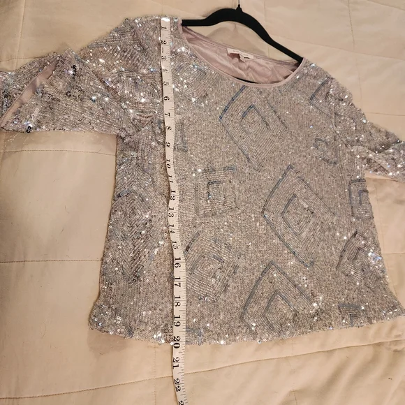 Skies Are Blue Top, Silver Sequined Cropped, Sz Small EUC Party, Cocktail, Club - Picture 11 of 14